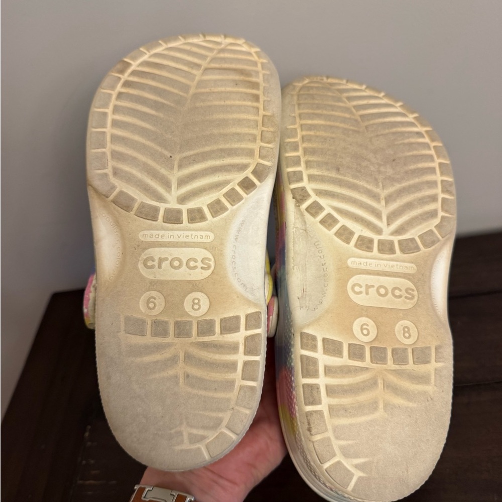 CROCS Kids Tie-Dye Clogs in Yellow Pink Blue - Picture 6 of 7